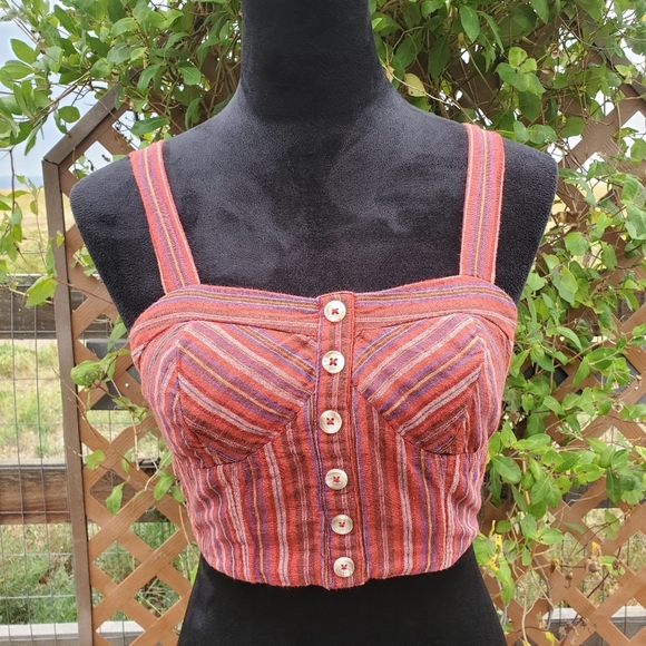 NWT American Eagle Cropped Corset Top Size XS Red Striped - Picture 7 of 13